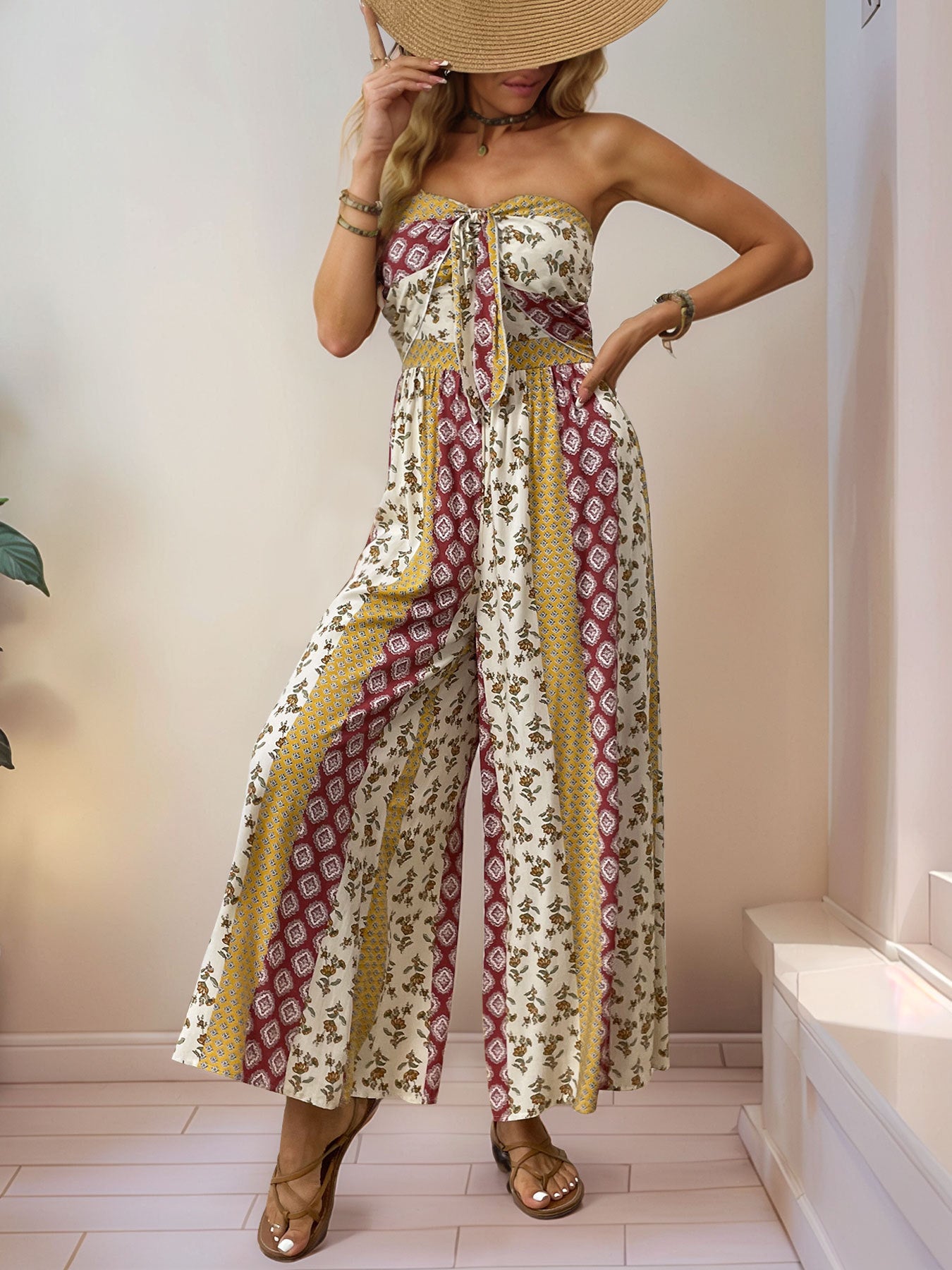 Todi Strapless Printed Wide Leg Jumpsuit