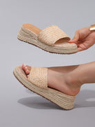 Melba Lane – raffia woven low wedge slide sandals, front view, AU women's sizes