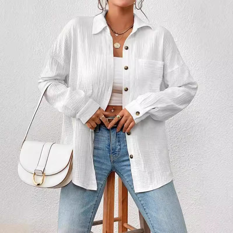 Melba Lane – lightweight cotton gauze button-up shirt, front view, AU women's sizes
