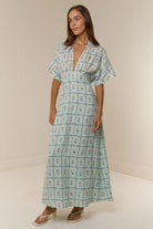 Melba Lane – linen floral collared maxi dress, fabric detail, AU women's sizes