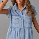 Melba Lane – light blue denim shirt dress collar and chest pocket detail, AU women's sizes