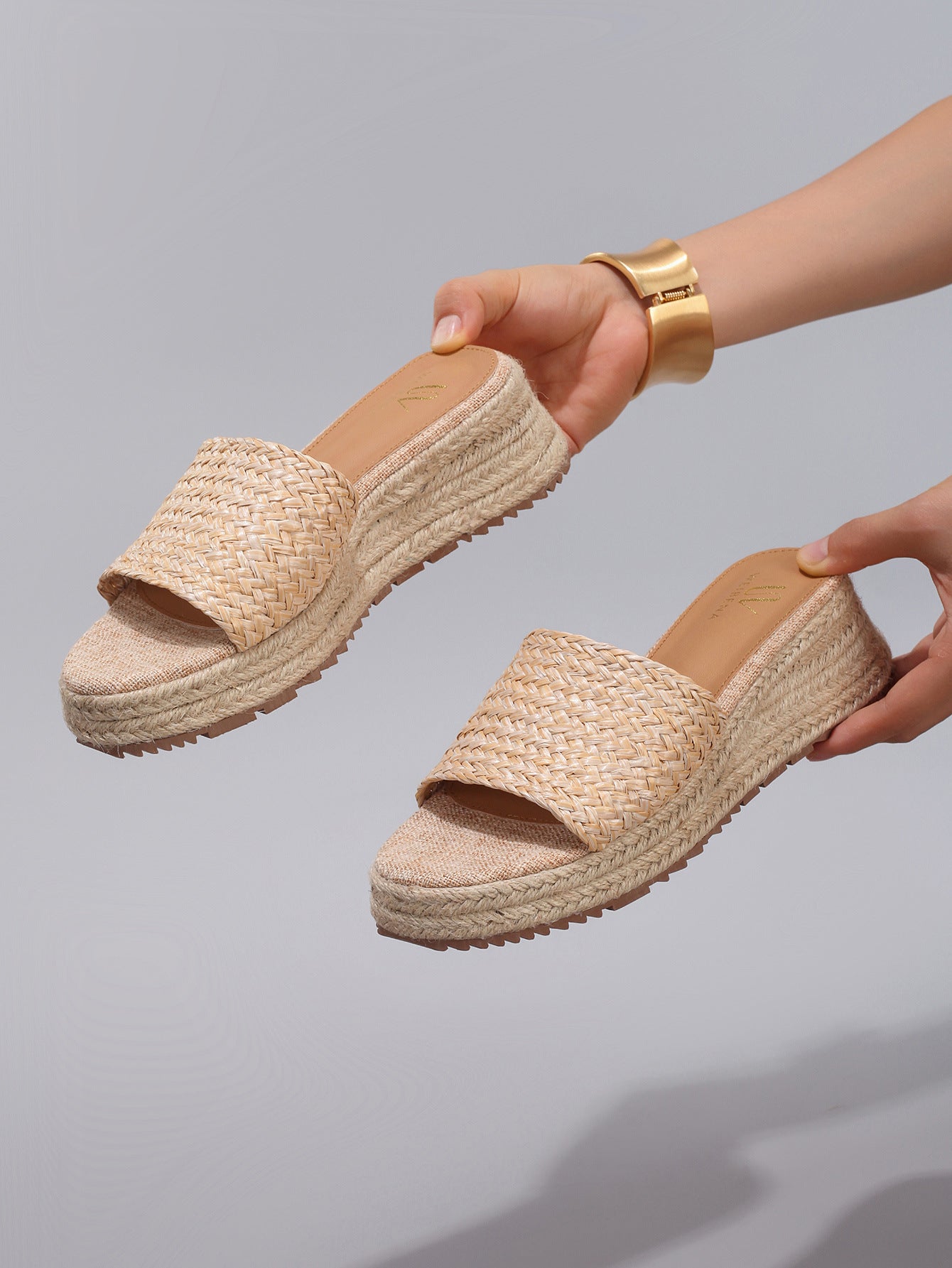 Melba Lane – raffia woven low wedge slide sandals, back view, AU women's sizes