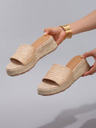 Melba Lane – raffia woven low wedge slide sandals, back view, AU women's sizes
