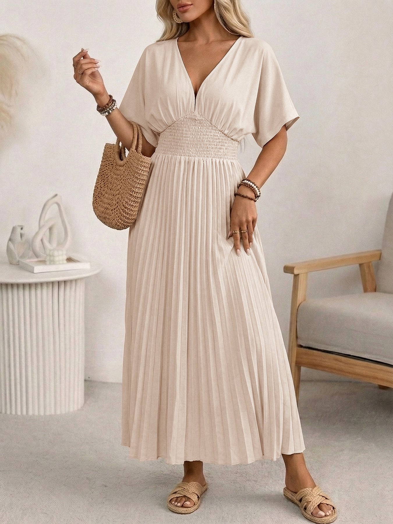 Locarno Pleated Batwing Maxi Dress