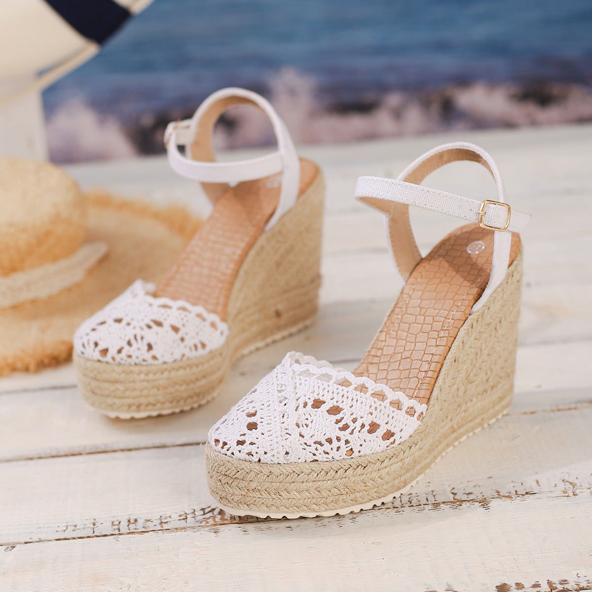 Fowey Crochet Platform Wedge Sandals