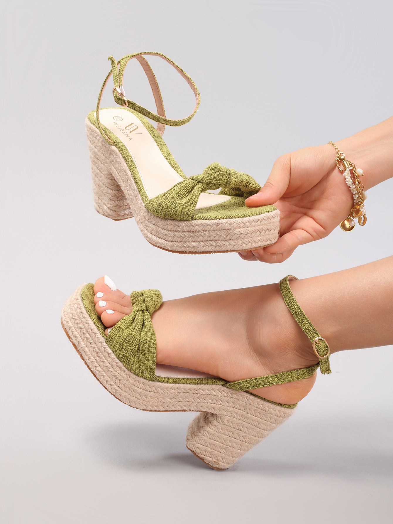 Melba Lane – Knotted Bow Espadrille Wedge Sandals, front view, AU women's sizes