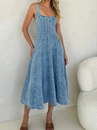 Melba Lane – blue square neck denim maxi dress, front view, AU women's sizes