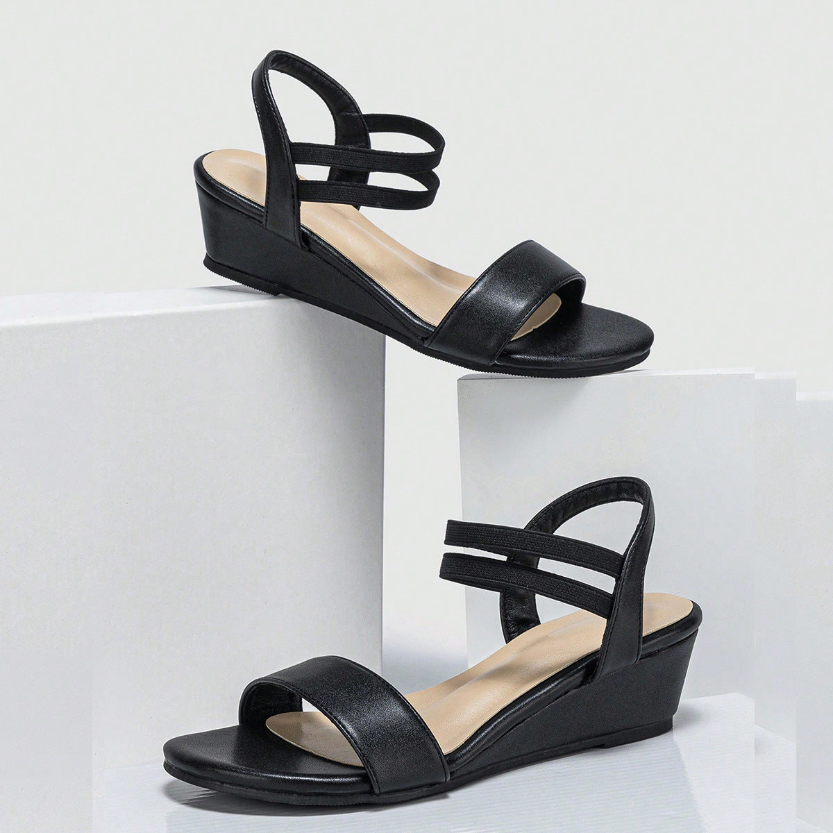 Melba Lane – double strap low wedge sandals, fabric detail, AU women's sizes