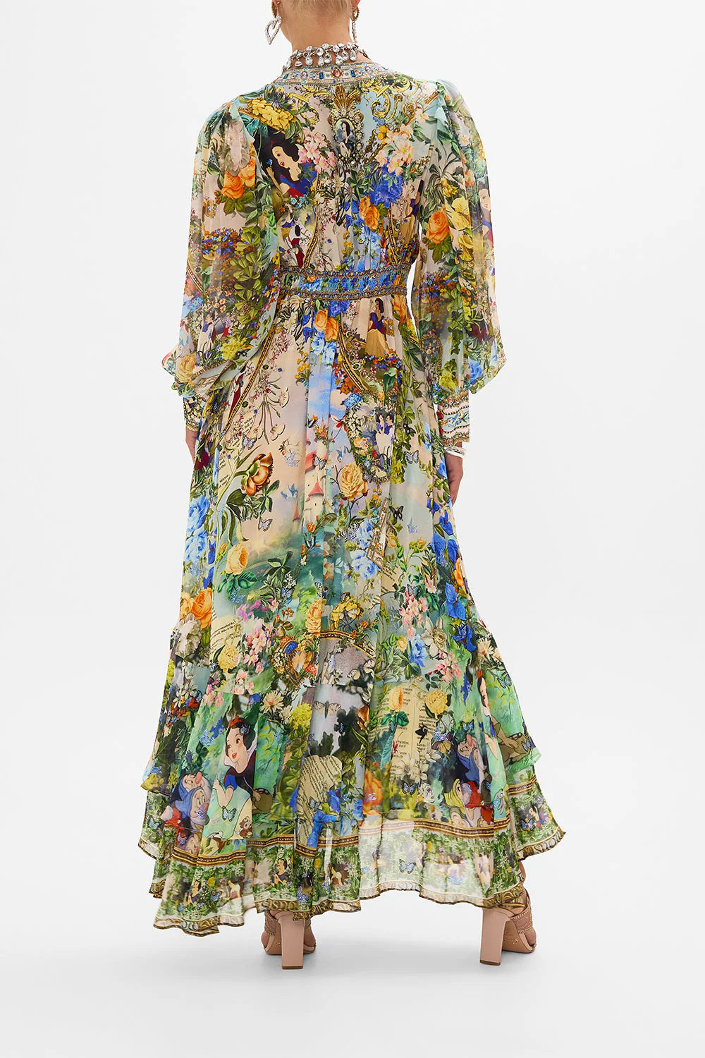 Melba Lane – floral chiffon puff sleeve maxi dress, angled view, AU women's sizes
