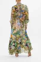 Melba Lane – floral chiffon puff sleeve maxi dress, angled view, AU women's sizes