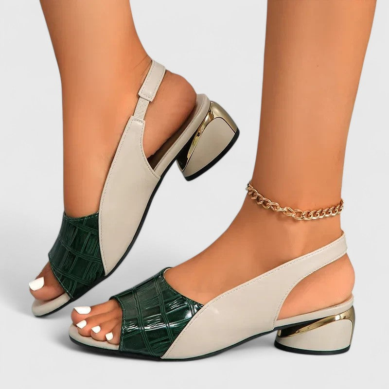 Melba Lane – green croc slingback sandals showing gold heel trim, AU women's sizes
