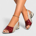 Melba Lane – burgundy croc-embossed slingback sandals peep toe view, AU women's sizes