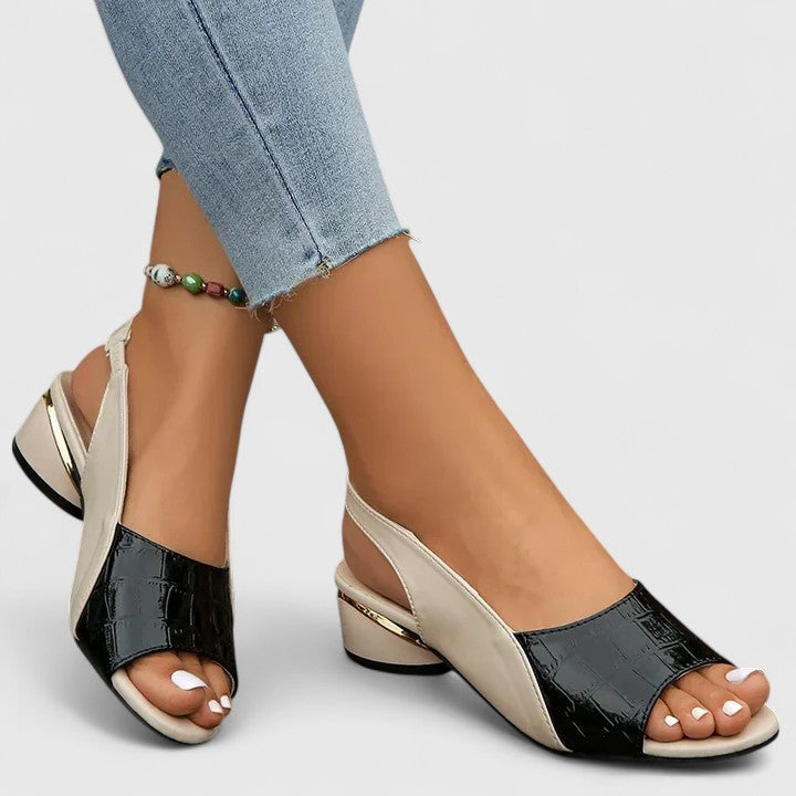 Melba Lane – black croc-embossed slingback block heel sandals worn, AU women's sizes