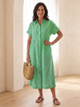 Melba Lane – Monterey Green striped linen shirt dress, front view, AU women’s sizes