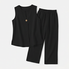 Melba Lane – Sperlonga black sleeveless top and wide-leg pants flat lay, AU women's sizes