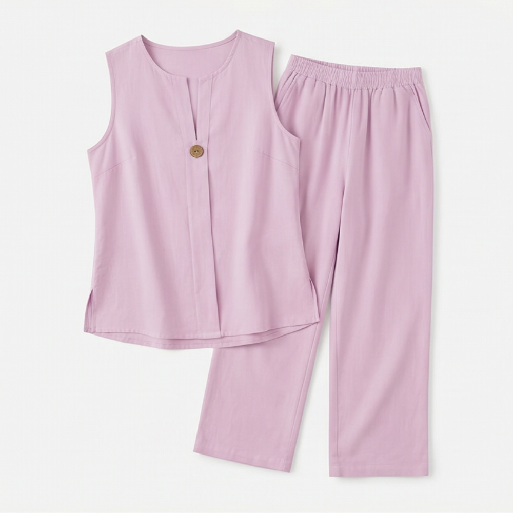 Melba Lane – Sperlonga soft pink sleeveless top and wide-leg pants flat lay, AU women's sizes