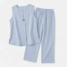 Melba Lane – Sperlonga sky blue sleeveless top and wide-leg pants flat lay, AU women's sizes
