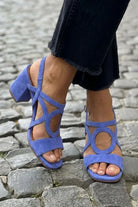 Melba Lane – periwinkle blue ring-cutout block heel sandals side view, AU women's sizes