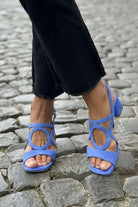Melba Lane – cornflower blue ring-cutout block heel sandals front view, AU women's sizes