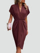 Melba Lane – rust wrap midi dress, ruched twist front detail, AU women's sizes
