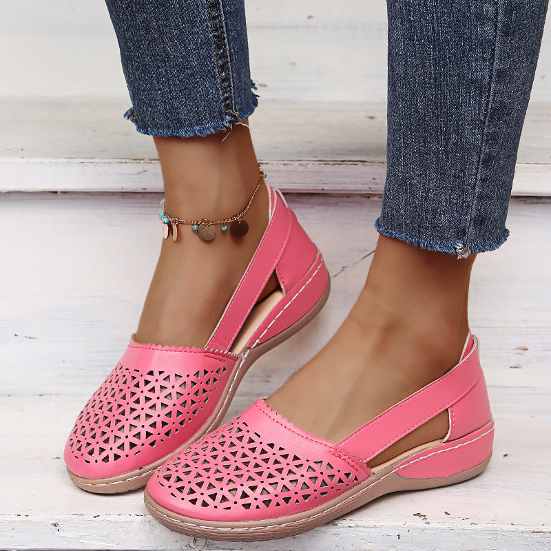 Melba Lane - pink perforated cutout slip on shoes, front pair view worn, AU women's sizes