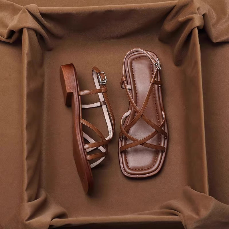 Melba Lane - brown strappy block heel sandals, pair photographed from above, AU women's sizes