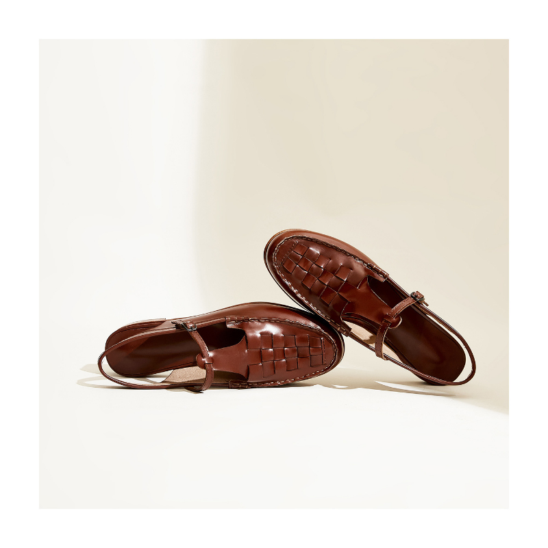 Melba Lane - brown woven slingback flats, close view of the woven panels, AU women's sizes